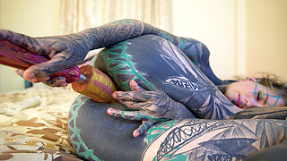 Tattoo Girl Masturbating, Fingering Her Pussy and Ass