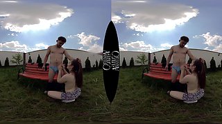 Petite Step Sis Couple's Wild Public Passion on Bench