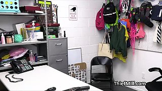 Yoga equipment stealing mommy shagged on the office floor