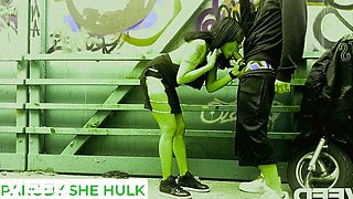 Real public parody with Boricualovenyc as She Hulk giving a blow job in a hentai style