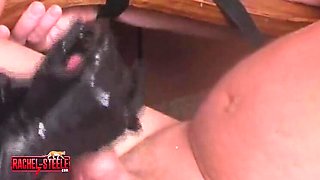 Sexy Redhead MILF Rachel Steele in Black Latex Gloves Handjob & Cumshot