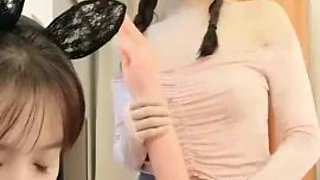 Sexy little girl in a lewd room, showing her face and black stockings maid, two slutty pussy bombarded in turn: Big Ass, Asian  Masturbation Porn