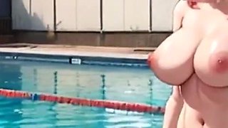 Woman Takes off Her Swimsuit in the Pool and Is Completely Naked