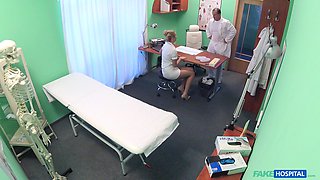 Naughty doctor bangs his hot blonde nurse on his office table