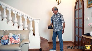 MILF with long hair sucks young stud and her hubby secretly catches them in the act