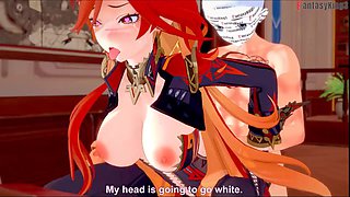 Sultry redhead in hentai animation with big curves and ahegao expressions