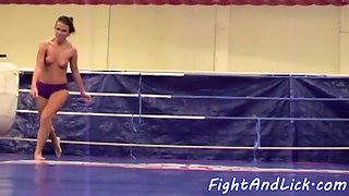 Erotic beauties in sixtynine after wrestling