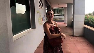 Sexy slim amateur teen flashing her naked body in public