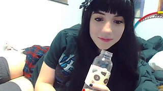 Sexy brunette wearing stockings masturbates webcam