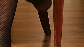 Retro Dangling in Patterned Nylons & Classic Wooden Mules
