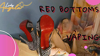 Lady Angela Vaping Seductively in Her Bedroom While Prompting Red Bottom High Heels to Camera