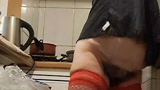MILF with Red Stockings in the Kitchen