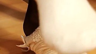 Layered Sock Tease - Dirty White Overknees & Ripped Black Nylons