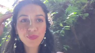 Slim Brunette Katty West Goes On a Tour With the Cum-covered Face After Hot BJ In the Public Toilet