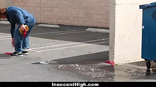 Innocenthigh - thin cheerleader (Olivia Lua) tied up and banged by janitor