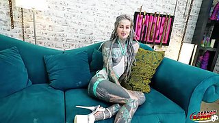 German Tattooed Teen Anuskatzz Takes Rough Anal Casting with Jason Steel