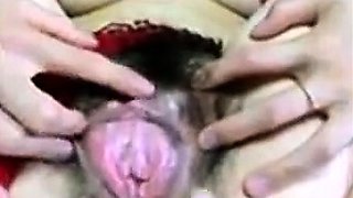 Blindfolded Japanese wife spreading pussy
