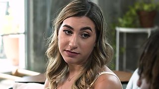 Hot blonde with pierced nipples, Lexi Grey, fucks her friend's big cock brother on the couch