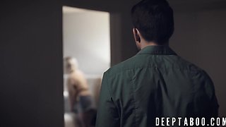 Stepmom Kit Mercer helps her son with his throbbing erection
