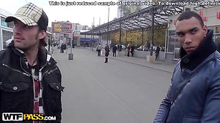 Busty redhead blowjob in a park