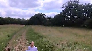 Blonde is flashing her big boobs in the outdoors