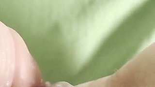 Girl Masturbates Tight Pussy with Big Cock