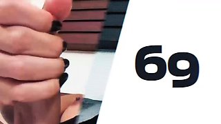 Tanned ladyboy with high heels plays with her small tits