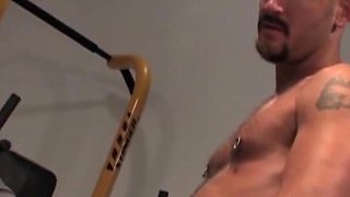 Back in the gym, cream-colored red-haired Tim Rusty pumps away at thepreacher curl while Joey O'Bryan works his gam raises.