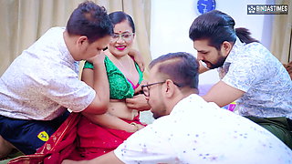 Desi MILF teacher fucked by 3 boys and dropped cumshot in her mouth (Hindi audio)