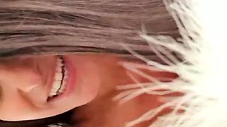 Brunette amateur babe strips off and masturbates