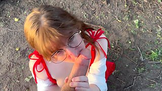 She tenderly fucks her beautiful pussy outdoors and leaves a large shot of cum there