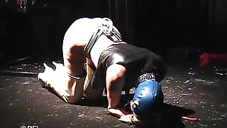 Lezdom lesbian chicks on the stage playing hard with each other