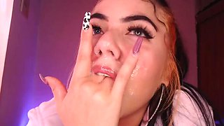 Egirl Ahegao Facefuck with Sloppy Spit and Drool - Teen Camgirl Blowjob