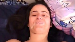 Cum chugging hooker takes cock in pussy and ass and creamed in bed