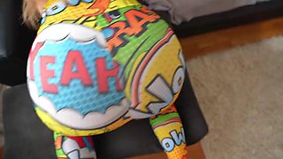 Caught my stepsister masturbating and fucked her, tearing her leggings on her big ass