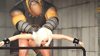 Sci-fi BDSM in the bunker with a sexy young cuffed blonde with many boobs