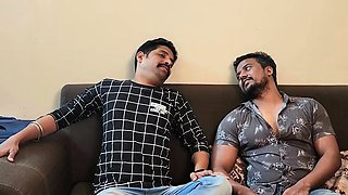 Indian milf sucks on two hard cocks in hot blowjob threesome