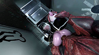Lara Croft Fucked by Monsters in a Toilet on a Spaceship