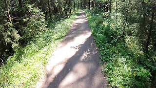 Stranger Blonde Girl on a Bike Loves to Suck Cock and Swallow Cum During a Bike Ride in the Forest