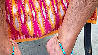 Sitting outside in the sun showing off my barefoot sandals and toes