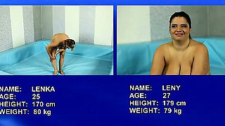 Hottest BBWs Lenka and Leny wrestling nude on the mat