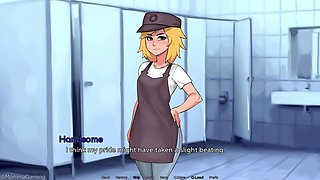 Cartoon blond femboy gets filled with cream in adult visual novel