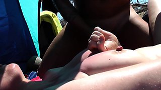 Russian amateur fucking in the car in public pov