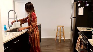 Rough dicking in the kitchen with busty Dava Foxx & her BF