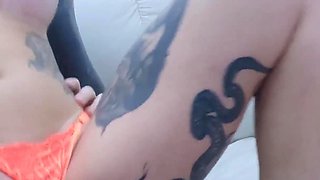 Tattooed MILF with Glasses, Orange Lingerie with Perfect Pussy Takes Cock From Pervert