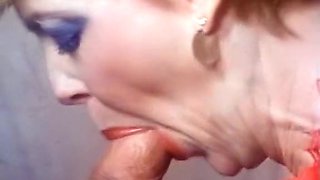 Sizzling hot and young vintage white girl eats cum off the big dick