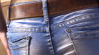 Sexy MILF in Tight Denim Shorts Flashing White Thong Whale Tail