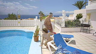 She Horny by the Pool and Is Visited by a Big Cock