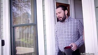 Teen Chloe Couture sucks stepdad's cock for cash - rough threesome with bondage & gagging