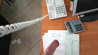 Amateur secretary swallows boss's big cock under office desk